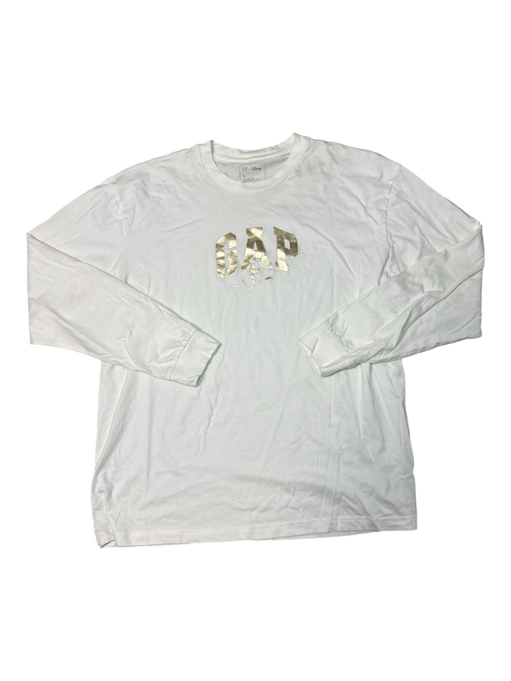 GAP x Disney Long Sleeve Mickey Mouse Graphic Metallic Gold Tee XL White